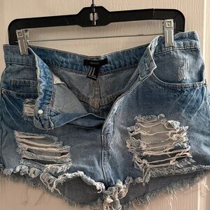 Forever 21 Ripped Light Blue Jean Shorts